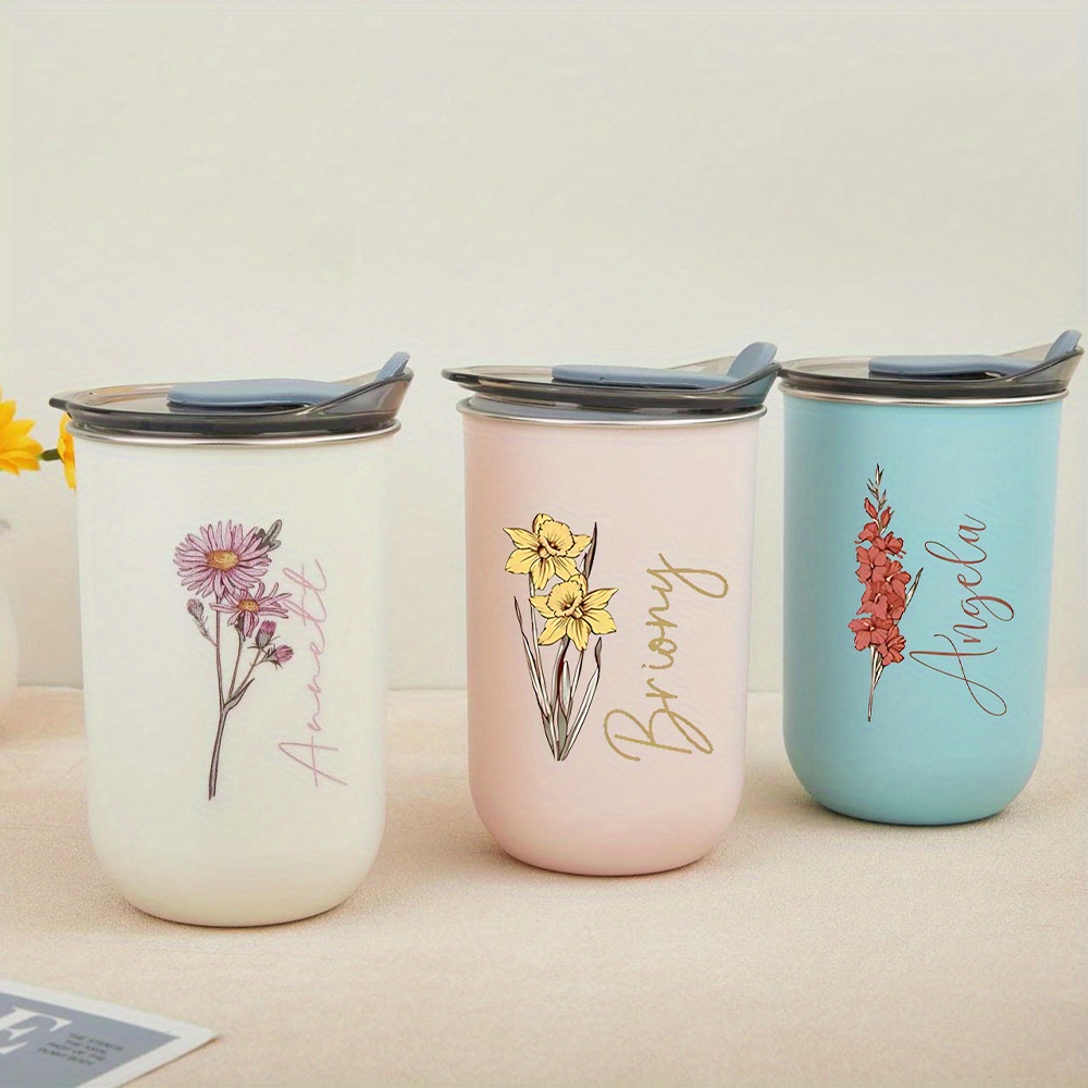 Coffee Equipment With Name - Custom Birth Flower Stainless Steel Cup