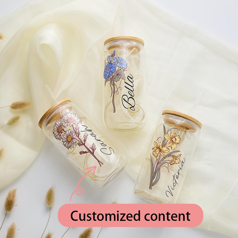 Custom Birth Flower Glass Can  - огляд і ціна Coffee Equipment With Name