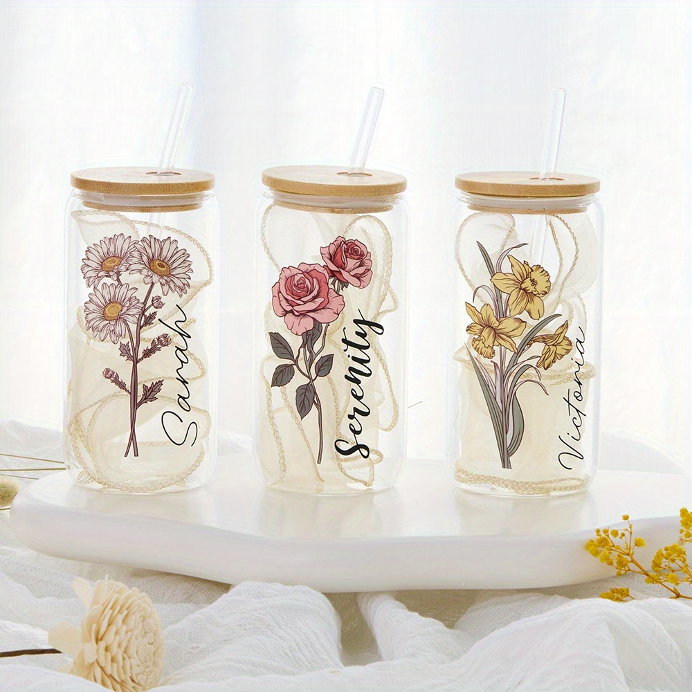 Custom Birth Flower Glass Can  - огляд і ціна Coffee Equipment With Name