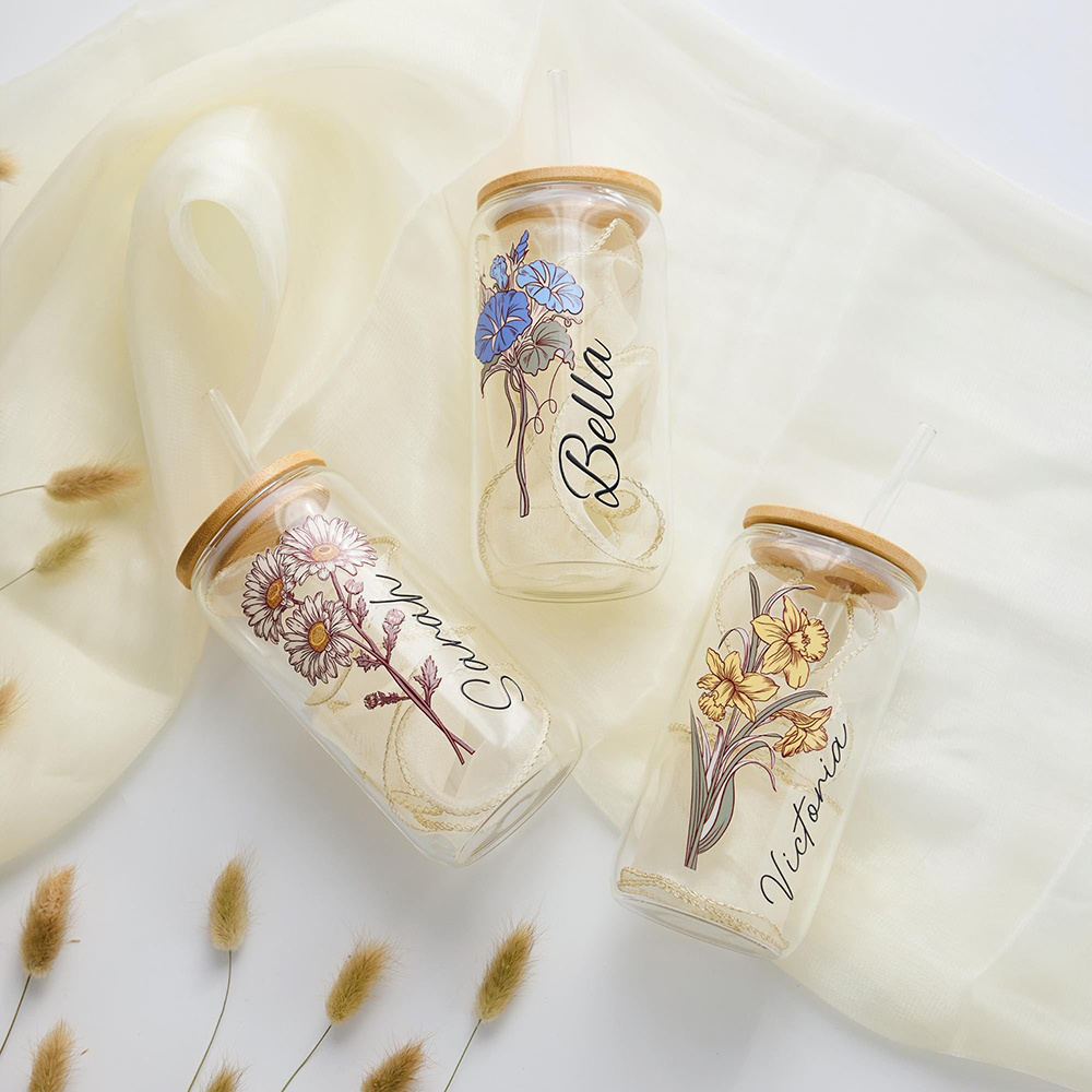 Custom Birth Flower Glass Can  - огляд і ціна Coffee Equipment With Name